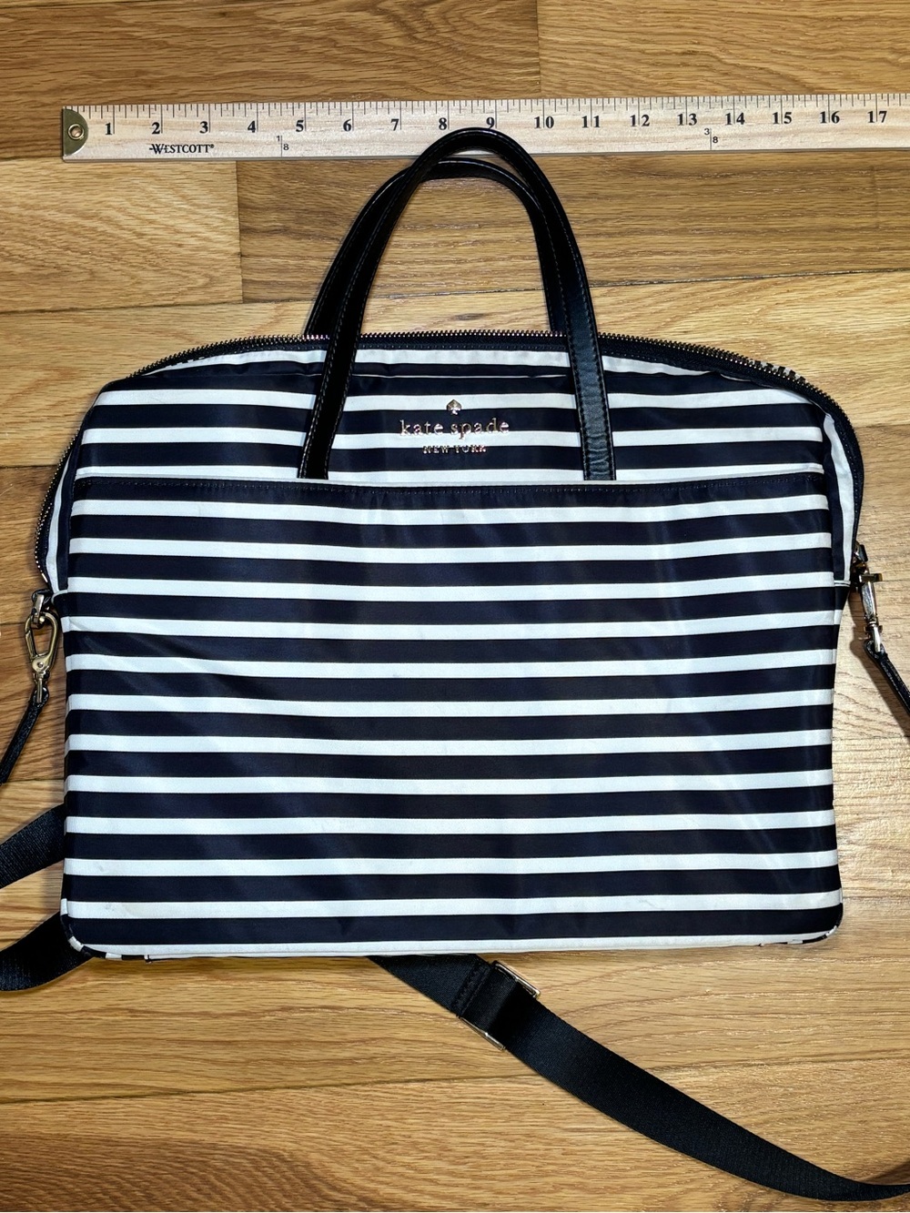 kate spade Black & White Striped womans Briefcase/laptop carrier